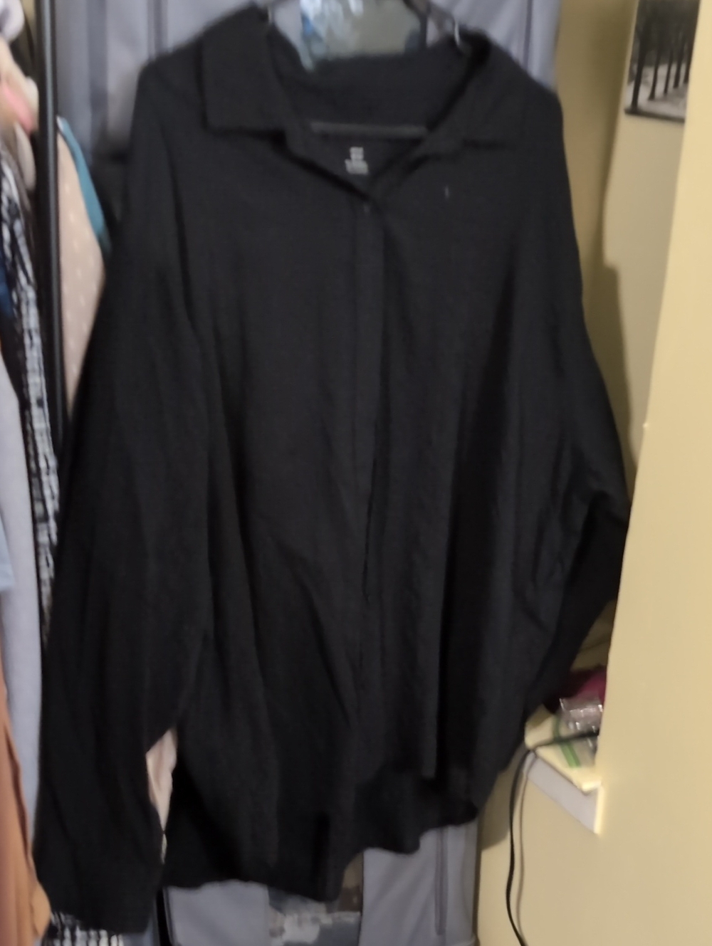 aerie Black Oversized Button-Down Shirt with Collar